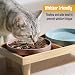 Katzennapf Flach Keramik mit Holzständer, Erhöhte Futterstation Tisch mit 2 Keramiknäpfe, Futternapf Katze Schalen-Durchmesser 16 cm