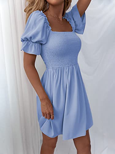Image of WDIRARA Women's Square Neck Flounce Short Sleeve Shirred Ruffle Hem Dress