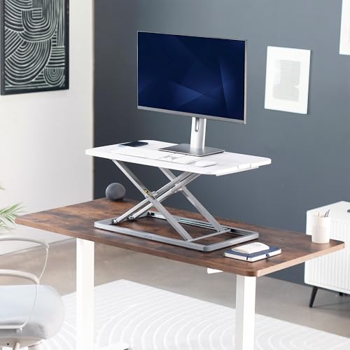 Image of VIVO White 29 inch Single Top Standing Desk Converter, DESK-V000UW | Economy, Height Adjustable, Sit Stand Tabletop Monitor and Laptop Riser Workstation, Holds 22 lbs, No Assembly Required