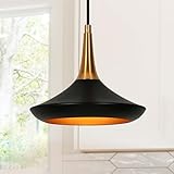 GEPOW Pendant Light Kitchen Island, Black & Gold Brass Hanging Light Fixture Over Island for Dining Room, Bedroom, Foyer and Entryway