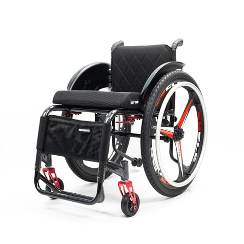 Lightweight Sports Wheelchair Double Brake Self-propelled Aluminum Wheelchair Quick Release Rear Wheels Anti-Tip Wheels for Teenagers Adults Seniors(F,Seat Width 45cm/17.7in)