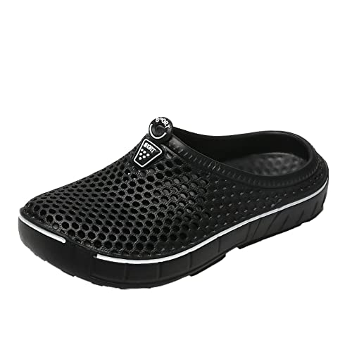 Hombres Mujeres Zuecos Verano Jardín Malla Sandalias Playa Piscina Plana Zapatillas Deportes Interior Al Aire Libre Casual Chanclas Unisex, Negro , 45 EU
