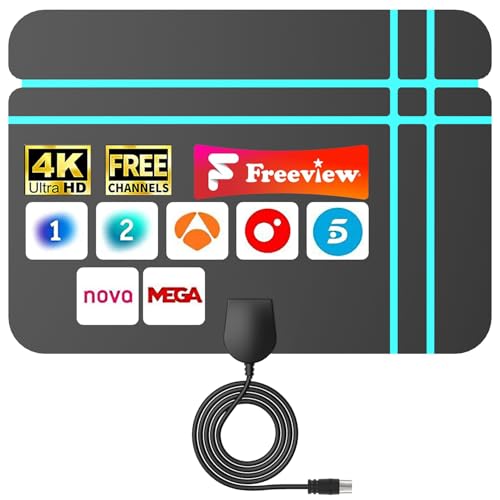 2026 Antena de TV Interior- Alcance Extremo de 360+ Millas para Canales 4K/1080p, Capta Señales VHF/UHF con 360° de Cobertura, Compatible con Todos los TVs, Cable 5m, Instalación Sencilla