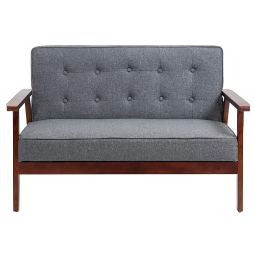HOMCOM Modern Upholstered 2-Seat Loveseat Sofa with Linen-Touch Fabric and Rubberwood Legs, Grey