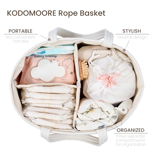 Image of Diaper Caddy Organizer, Empty Gift Basket for Newborn Essentials, Baby Storage Basket, Stylish Gift Bag for Baby Shower, Boys and Girls - Extra Large, White&Beige Brown