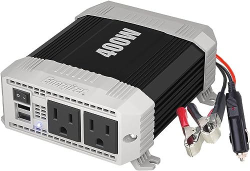 Energizer 400 Watt Dual Power Inverter, DC 12V to 110V AC Converter, Modified Sine Wave Car Inverter, 110 Volts AC Outlet, with 2 USB Ports and Car Cigarette Lighter Adapter
