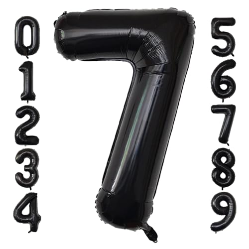 Image of Number Balloons Black Party Balloon - Giant Number 7 Balloon, 40 Inch Large Balloon for Birthday Decorations, Black Party Supplies for Men Women