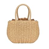 Straw Bags for Women, Hand-woven Straw Small Hobo Bag Round Handle Ring Tote Retro Summer Beach Rattan bag (Brown)