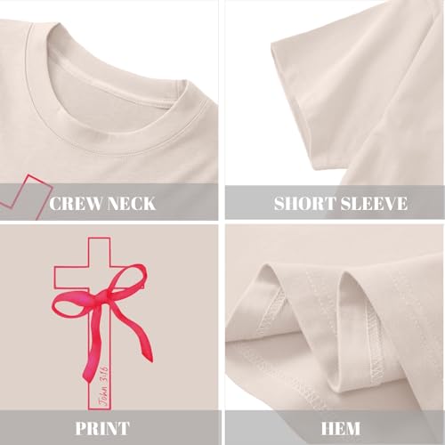 Image of Girls Cute Christian Shirts Kids Pink Bow Shirt Jesus God Faith Tshirts Aesthetic Cross Bible Verse Graphic Tee Tops