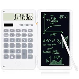SISYS Calculator with 6 Inch Erasable Writing Tablet, 12-Digit Calculator School Desk Calculator Solar Battery Dual Powered, Portable Basic Calculator Notepad for Home Office School, White