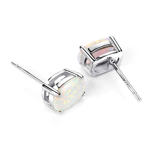 Sterling Silver Opal Stud Earrings for Women Solitaire 6x8mm Oval Cut Opal Gemstone Earrings for Girls - Image 4