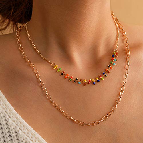 JENPECH Colar com Pingente de Strass, Corrente de Clavícula, Joia Feminina Moderna com Contas Colori