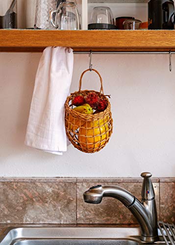 HyakuOku Onion Basket Handwoven Rattan - Chic Decor Hanging Wall Onion Container - Vintage Boho Storage for The Kitchen or Home - Bohemian Baskets with Handle - Pack of 2 Small Rattan Baskets - Image 7