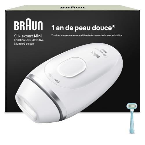 Braun Epilateur Lumiere Pulsee Silk Expert Mini PL1104, Blanc – Alternative au Laser à Domicile, Appareil Compact, Rasoir Femme Gillette Venus