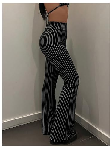 Floerns Women's Striped Bell Bottom Pants Elastic High Waist Casual Flared Trousers2