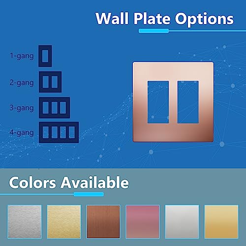 Image of LIDER Double Decorator Metal Wall Plate, Temperature and Impact Resistant, Screwless Cover, Modern Upgrade, Mid-Size 2-Gang 4.88 inch x 4.92 inch, UL Listed, Stainless Steel, Polished Rose Gold, 1-Pack