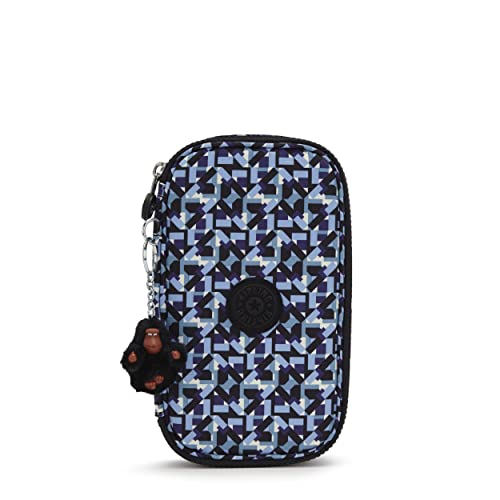 Kipling Estojo feminino estampado com 50 canetas, acessórios, materiais de arte, maquiagem, organizador de viagem de nylon, geos deslumbrantes, Geos deslumbrantes, 8.25''L x 4.5''H x 2''D