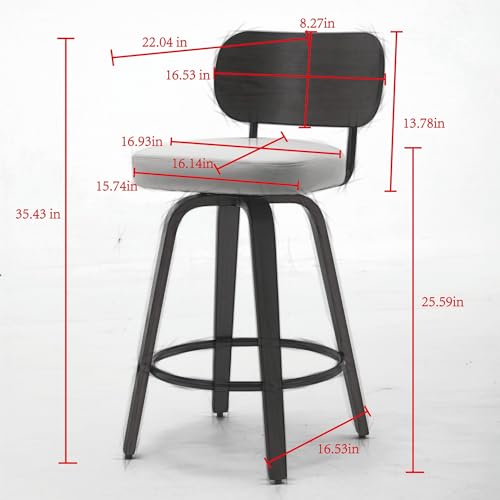 Image of YaFiti Swivel Bar Stools Set of 2, 26 inch Upholstered Faux Leather Counter Height Barstools with Walnut Back & Bentwood Legs, Mid Century Modern Bar Chairs Island Stools for Kitchen Counter, Beige PU