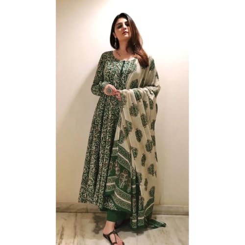Image of Nermosa Women Printed Anarkali Kurta and Pant Set with Dupatta | Printed Kurta Set | Women Kurta Sets |