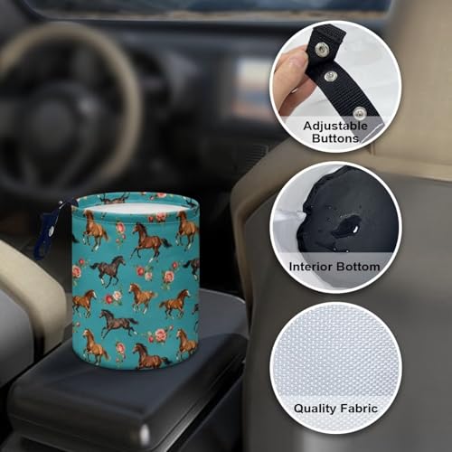 Image of Horse Floral Hanging Portable Car Trash Can Waste Basket Car Accessories Interior Collapsible for Men and Women Easy to Install