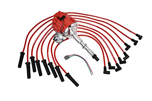 A-Team Performance HEI Distributor 65K Red Cap, Silicone Spark Plug Wires Set Red and Pigtail Harness Kit Compatible with AMC Jeep 1967-90 290 304 343 360 390 401