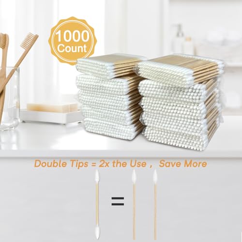Image of Bamboo Cotton Swabs, Soft Lint-Free Double Tips, 1000 Count Storage Box | Organic Cotton Buds with Durable Bamboo Sticks, Biodegradable Swabs for Makeup, Ear Care, Cleaning, Pet Grooming, Crafts