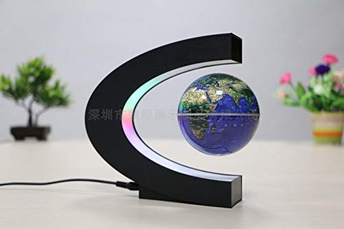 Novelty C Shape Led World Map Floating Globe Magnetic Levitation Light Antigravity Magic/Novel Lamp Birthday Home Dec Night Lamp (Blue)