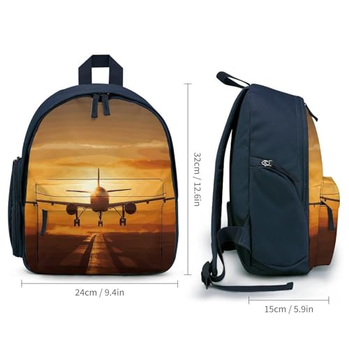 Aircraft Plane at Sunset Backpack Small Book Bag with Side Pocket, Lightweight Durable Backpack, Travel Rucksack, Blue-style2