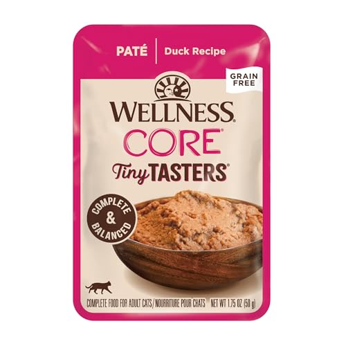 Wellness CORE Tiny Tasters Pate Adult Wet Cat Food Natural Protein Rich Grain Free Duck Recipe 1.75 oz Pack of 12 Pouches