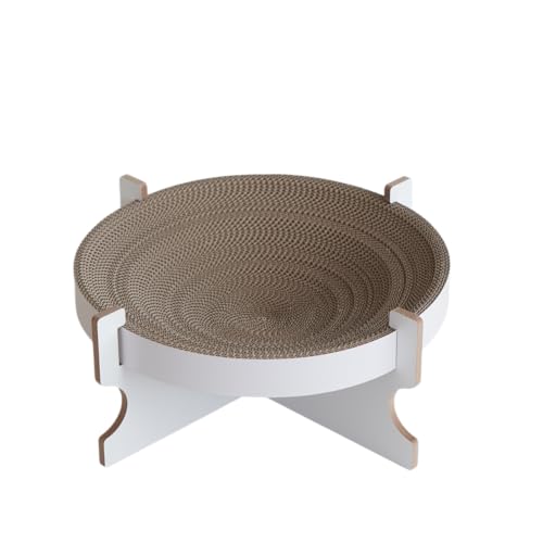 pet-197 (A)爪とぎ ベッド 猫 おしゃれ 爪とぎ兼ベッド 段ボール スクラッチャー 丸型 ねこ ベッド 木目 ホワイト シンプル デザイン かわいい 猫用 つめとぎ 省スペース