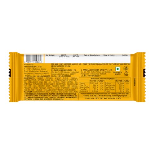 Image of Dukes Waffy - Refined Wheat Flour Pineapple Flavoured Creamy & Crunchy Wafers,60 /55 Gram