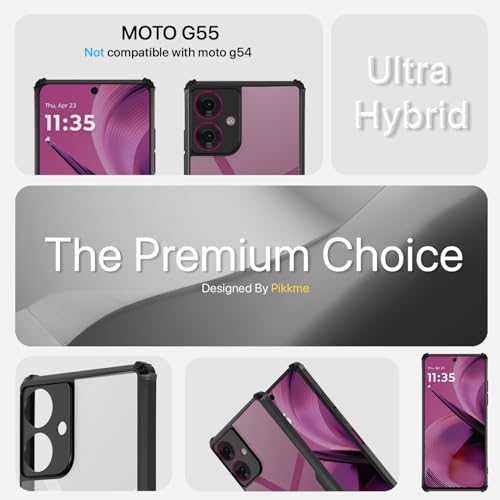 Image of Pikkme Crystal Clear Transparent Back Cover | Ultra Hyrbid | Full Camera Protection | Raised Edge | Bumper Case for Moto G55 5G (Black)