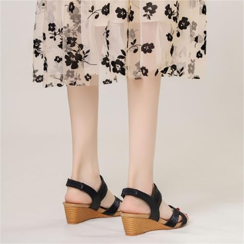 Wedge Sandals for Women Dressy, Summer Cross Braided Boho Elastic Ankle Strap Open Toe Wedge Sandals, Casual Non-slip Lightweight Roman Shoes, for Your Mother, Daughter and Friend4