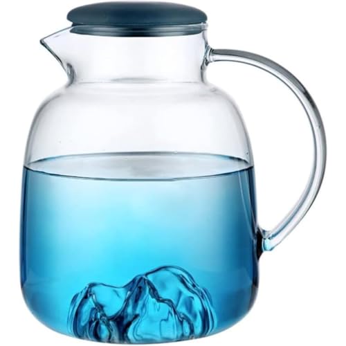 ガラスポット ティーボット 1.8リットル 耐熱ガラス 直火対応 電気ケトル対応 ホウケイ酸ガラス 手作り おしゃれ ブルー REENEW