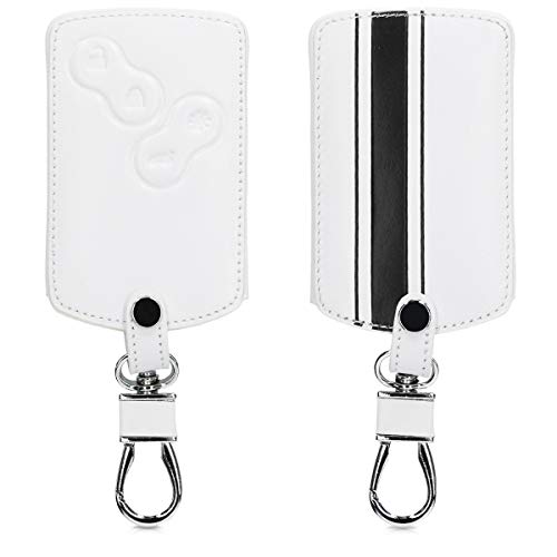 Preisvergleich Produktbild kwmobile Autoschlüssel Hülle für Renault - Kunstleder Schutzhülle Schlüsselhülle Cover für Renault 4-Tasten Autoschlüssel Karte (nur Keyless Go) - Rallystreifen Sidelines Design Schwarz Weiß