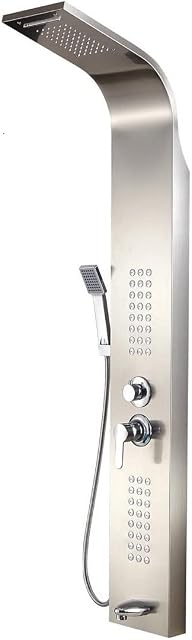 EVOLVE Manually Controlled Thermostatic Shower Panel Column Tower- Waterfall, Rainfall Shower 48 Body Jets, Hand Hand Drencher and Bath Spout 5 in 1 - Chrome Finish