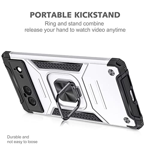Yrmjk Case For Google Pixel 6,Built In 2+2Screen Protector + Camera Lens Protector,Military Grade,3D Full Cover With Kickstand Ring Case For Google Pixel 6 Silver #TOP3