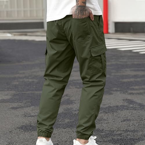 Men's Multiple Pockets Cargo Pants Solid Drawstring Joggers Pants Elastic Waist Comfort Hiking Trousers Leisure4