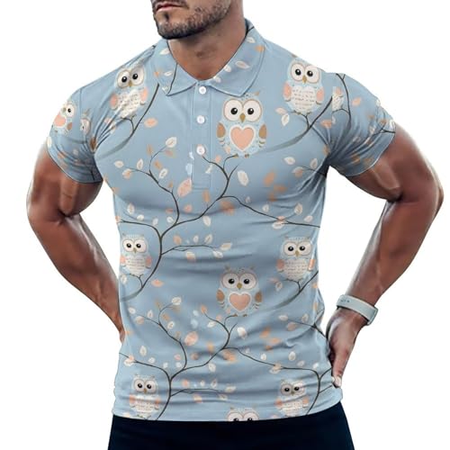 Polo de golf homme hibou et cœur à manches courtes respirant
