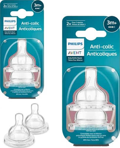 Image of Philips AVENT Anti-Colic Baby Bottle Flow 3 Nipple, SCY763/04, 4 Count (Pack of 1)