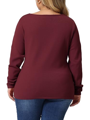 Image of Agnes Orinda Plus Size Knit Tops for Women Wrap V Neck Criss Cross Long Sleeve Asymmetrical Sweater