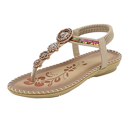 SHOBDW Chanclas Mujer Sandalias Verano Elásticos Banda Plana Transpirable Playa Al Toe Abiertas De Pala Dedo Zapatillas Ortopedicas Zapatos Elegantes Minimalistas Antideslizantes Vestir Comodas Beige