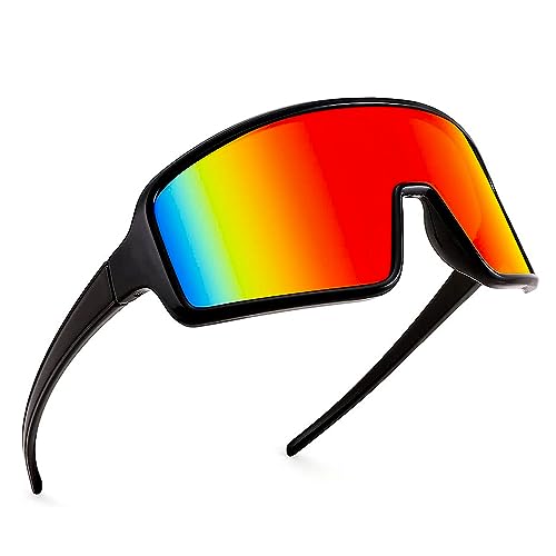 Street Knitted Men and Women's Black UV400 Protection Shield Reflective Rainbow Visor Mirror Cycling Sports Glasses 80s 90's Baseball Glasses for Youth Kids Teens Sunglasses