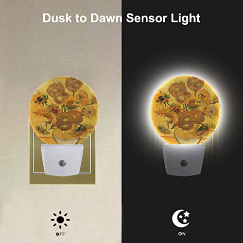 Image of EKOBLA Van Gogh Sunflower Night Light, Modern Floral Art Night Lights Plug Into Wall for Kids, 0.5W for Stairway, Hallway and Bedroom