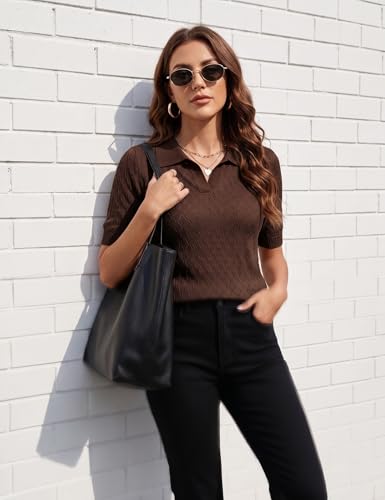 Image of Rapbin Womens Short Sleeve Knit Polo Shirts Summer Spring Sweater Tops