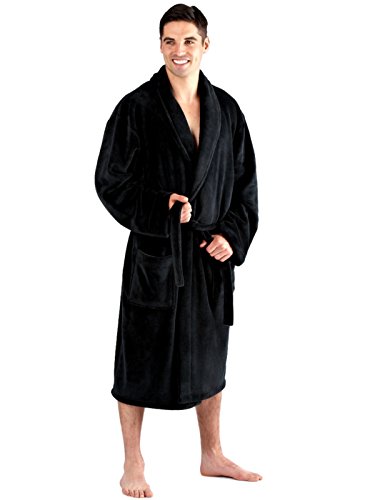 (XL, Black) - Harvey James Men's Coral Fleece Robe 300 Gsm Navy, Black or Grey