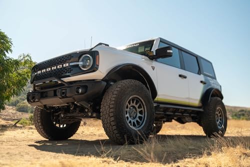 Image of DV8 Capable Bull Bar for 2021-2026 Ford Bronco Steel Front Design | For The Bumper, Compatible w / (1) 13-20 inch Light Bar or 3 inch Pod Lights, Adjustable & Removable Light Tabs