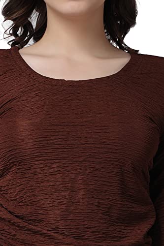 Image of POPWINGS Casual Self Design Regular Fit Polyester Full Sleeves Crop Tops for Women with Crush String