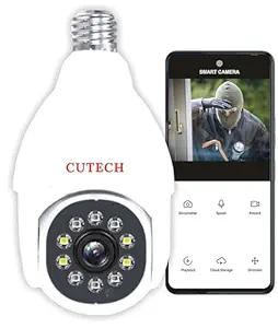 CUTECH 1080p HD WiFi Bulb Light Wireless IP WiFi Camera, Fish Eye 360 Degree Panoramic Mini Lamp IR CCTV Security Cameras
