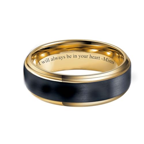 Personalized Gold & Black Stainless Steel Ring Custom Engraved Free In Any Language - Wedding Band - Ships from USA2